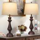 Vintage Table Lamps Set of 2 for Living Room,30" Tall Bedside Lamp with USB Charging Port,3-Way Dimmable Touch Nightstand Lamp for Bedroom Desk Side Table Office,Brown