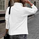 Womens Plush Fleece Henley Sweatshirt Convertible High Neck and V Neck Pullover (White, M)