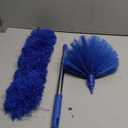 Cobweb Duster with Extension Pole, Washable Cleaning Duster Kit with 2 Duster Heads, Cobweb Duster, Corner Brush, Aluminum Telescoping Pole for Ceiling Fan (Blue)