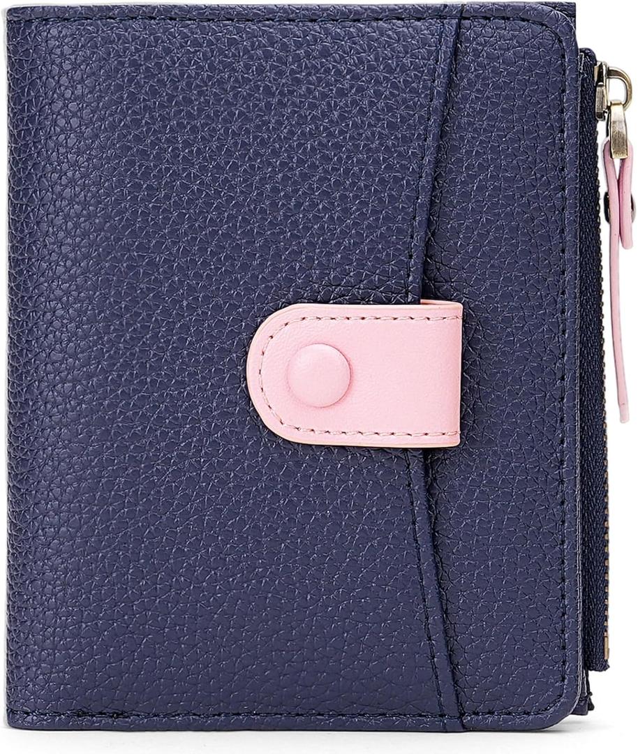 SENDEFN Small Wallet Women Leather RFID Blocking Bifold Zipper Pocket Card Holder with ID Window