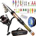 Fishing Pole Kit, Carbon Fiber Telescopic Fishing Rod and Reel Combo with Spinning Reel, Line, Bionic Bait, Hooks and Carrier Bag, Fishing Gear Set for Beginner Adults