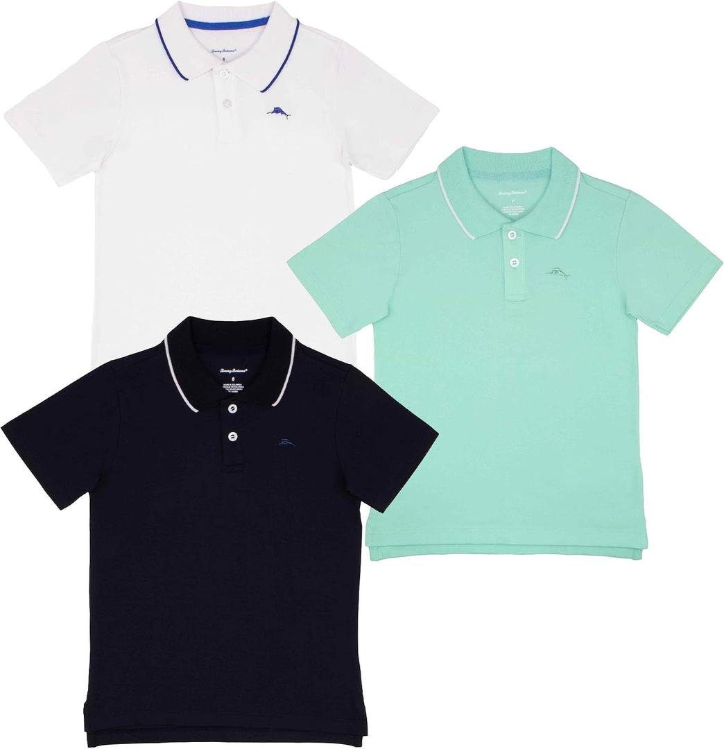 Tommy Bahama Boys Back to School 3-Pack Outfit, Short Sleeve Collared Polo T-Shirt, Front Button Closure & Embroidered Logo
