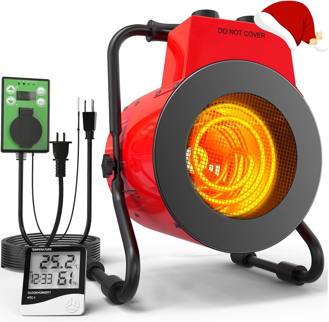 1500W Greenhouse Heater with Digital Thermostat, Outdoor Heater with Overheat Protection and 3-Second Rapid Heating Function, Outdoor Heaters for Patio Garage, Greenhouse, Flower House