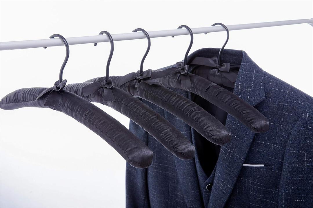17 Inch 10 Pack Extra Large Anti Slip Satin Padded Hanger No Bumps for Coats, Sweaters,Bridal Wedding Dress Pack of 10 (Black, 10)