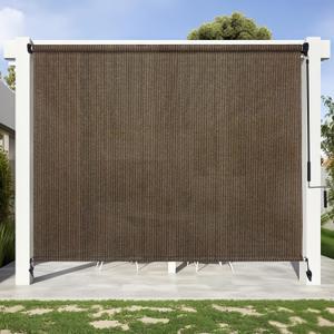 KANAGAWA 8'(W) x6'(H) Mocha Outdoor Roller Shade - Cordless Exterior Roll Up Sun Shade for Patio, Pergola, Front Porch, Gazebo - Outdoor Blinds Screens for Patio
