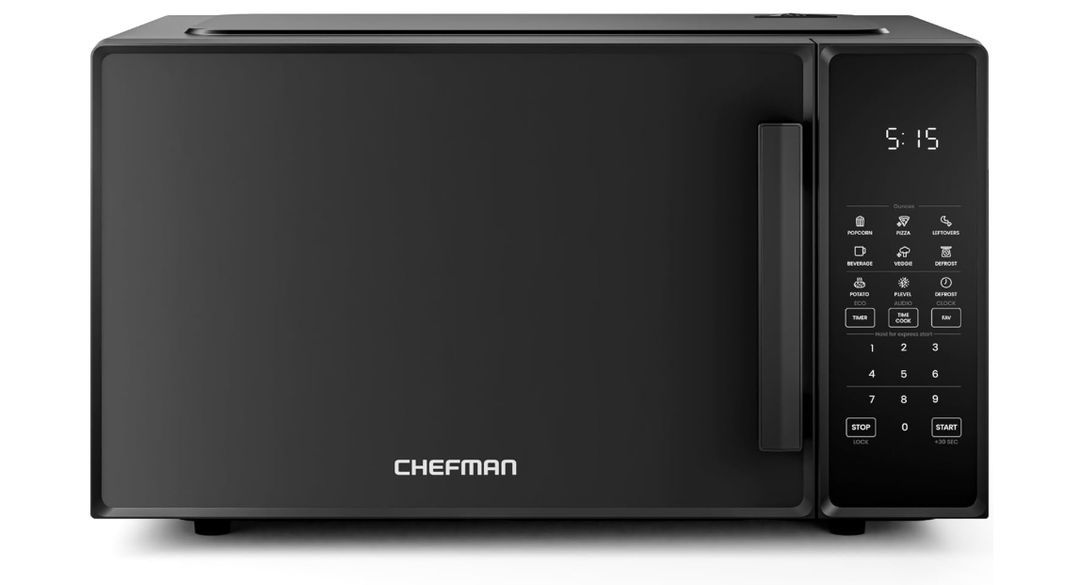 Chefman Countertop Microwave Oven 1.1 Cu. Ft., 1000 Watts with 10 Power Levels, 6 Cooking Presets with One-Touch Express Cook, Eco Mode, Child Safety Lock, & Mute Button - Black