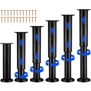 6 PCS Adjustable Height Bed Support Legs for Bed Frame/Bed Center Slat, Heavy Duty Furniture Replacement Legs 7.08-12.2 inch for Sofa/Cabinet/Couch/Dresser/Table (Black)