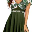 Arolina Women's Plus Size Tankini Swimsuits Swim Dress Mesh Bathing Suits Two Piece Ruffle V Neck Swimwear with Swim Shorts (Army Green Flowers), 16 Plus