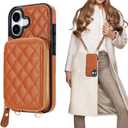 Bocasal Crossbody Wallet Case for iPhone 17, RFID Blocking PU Leather Zipper Handbag Purse Flip Cover, Kickstand Folio Case with Card Slots Holder Wrist Strap Lanyard 5G 6.3 Inch (Brown)