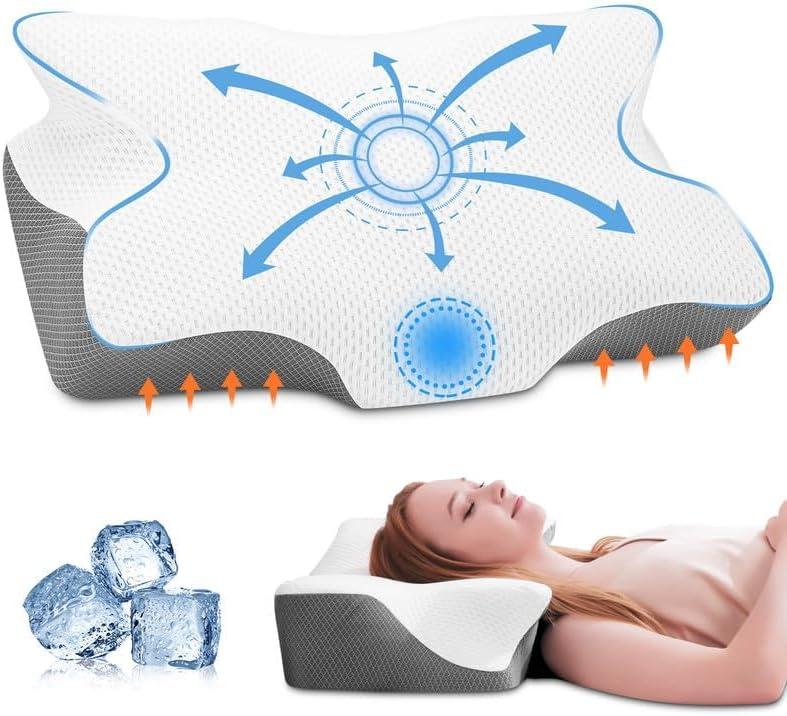 Anvo Cervical Pillow for Neck Pain Relief, Memory Foam Pillows for Neck and Shoulder Pain, Orthopedic Ergonomic Design for Sleeping, Suitable for Side Back and Stomach Sleeper, Grey Firm