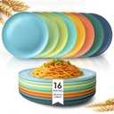 Teivio 16-Piece Wheat Straw Kids Plates,9.6'' Deep Dinner Plate,Dishwasher Safe, Reusable Unbreakable Salad Plates,Dessert Kitchen Plastic Dinner Plates Set,Service for 16,Multicolor