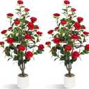 UPBUD Artificial Camellia Tree 2 Pack, 3.3FT Fake Camellia Plant with 30 Blooming Red Flowers & Planter, Tall Faux Floral Trees Lifelike Plants for for Indoor Outdoor Home Living Room Porch Decor