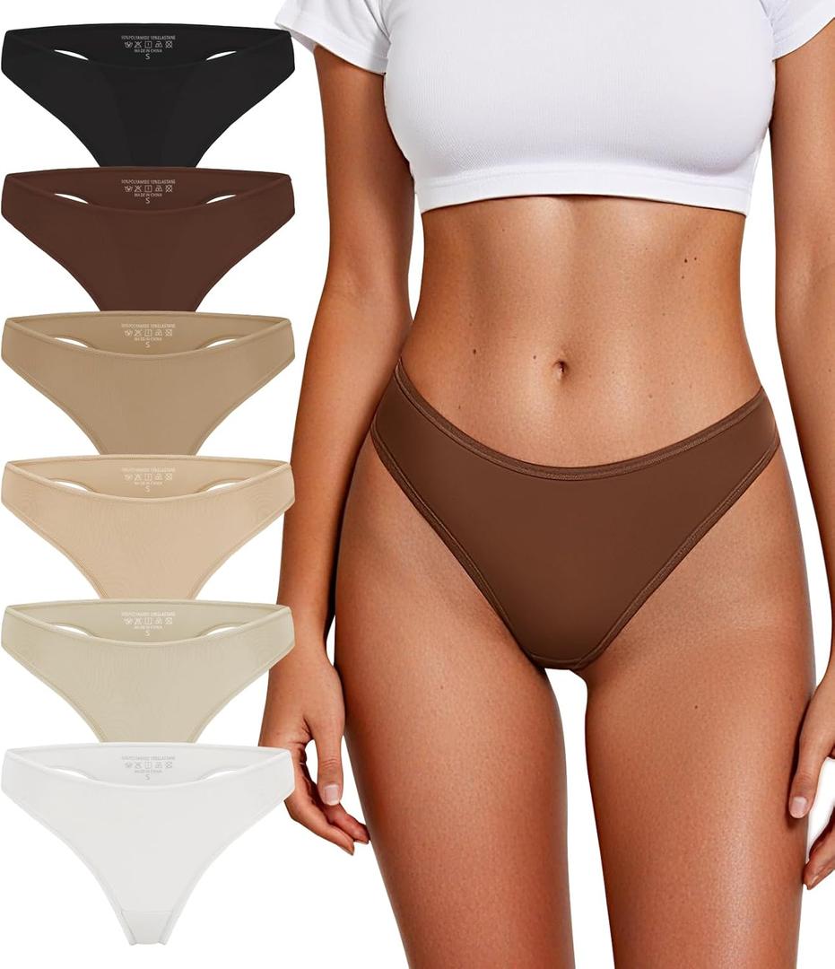 Thongs for Women Breathable Seamless Stretch Underwear Soft Low Waist Ladies T-back Panties 6 Pack (Medium)