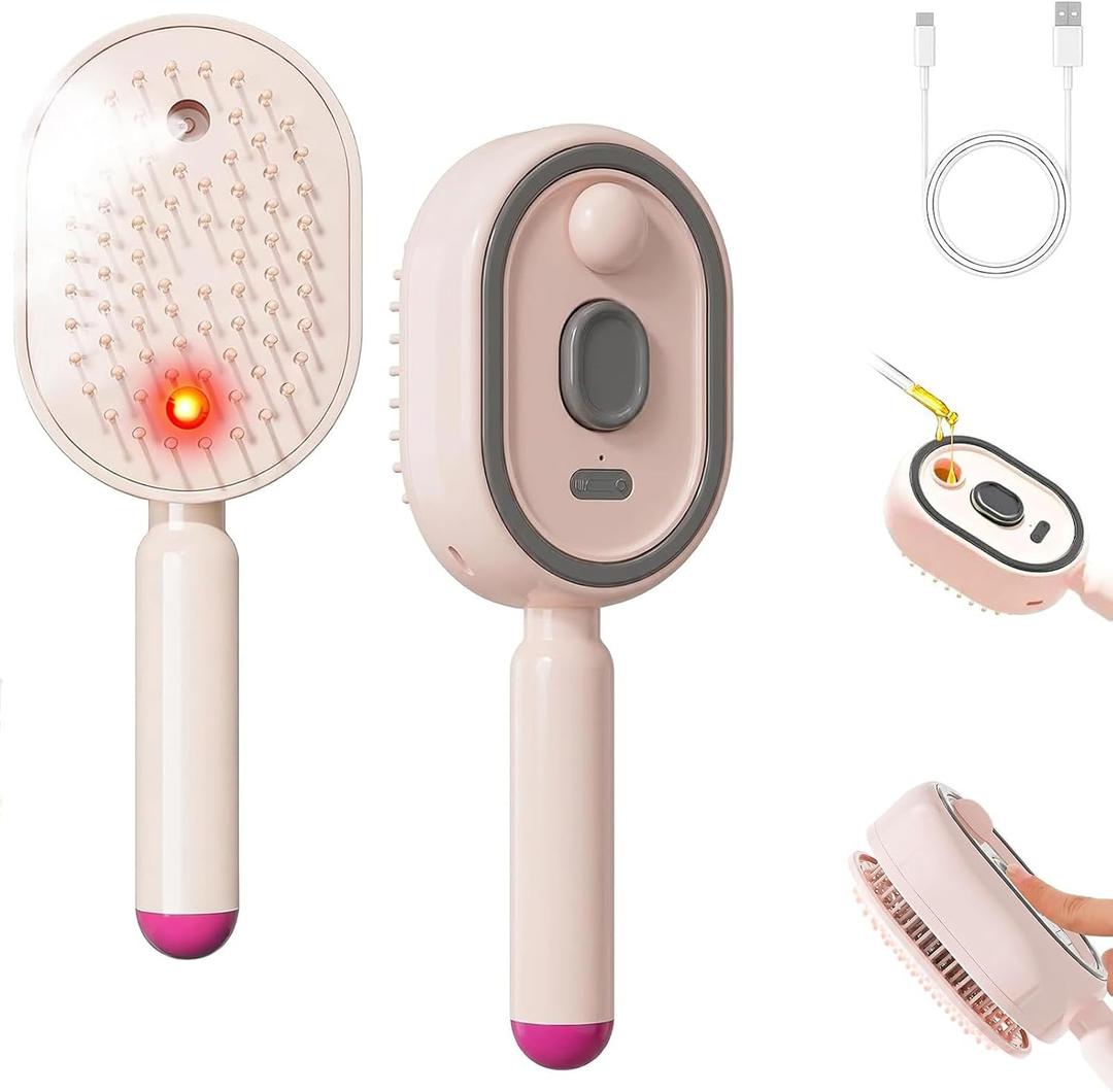 Electric Steam Brush, Rechargeable Detangling Straightener (Pink) | Rechargeable, Detangling Straightener, Smooths Frizz & Static, Nourishes Hair, Portable Travel Design for All Hair Lengths