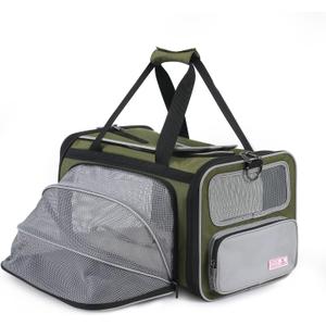 Pawaii Pet Carrier, TSA Airline Approved Cat Carrier, Soft Sided Collapsible Pet Travel Carrier, Foldable, Protable, Travel Friendly Pet Travel Carrier for Cats and Puppy (Grey and Olive Green)