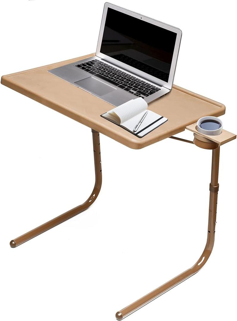 Table Mate II TV Tray Table - Folding TV Dinner Tables, Couch Trays for Eating Snack Food, Stowaway Laptop Stand, Portable Bed Dinner Tray - Adjustable TV Table with 3 Angles, Cup Holder, Mocha (Table-Mate II, Mocha)