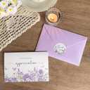 Funeral Thank You Cards with Envelopes, Set of 50, Purple Watercolor Butterfly Floral Design Message Inside 4x6In Sympathy Thank You Card for Funeral Bereavement