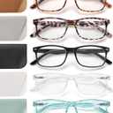 5 Pack Reading Glasses for Women, Spring Hinges Lightweight Readers Glasses,Blue Light Reading Glasses Anti Eyestrain (Black+yellow Tortoiseshell+grey Tortoiseshell+green + White)