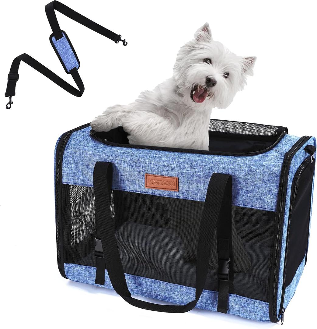Large Cat Dog Carrier for Pet Up to 20 Lb - 201313 in, Top & Side Entry, Foldable, Soft-Sided Pet Carrier with Ventilated Anti-Scratch Mesh & Car Seat Buckle for Car, Travel and Vet - Blue