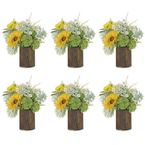 NUPTIO Wood Vases Rustic Centerpiece: 6 Pcs 5.1" Wooden Vase for Home Decor - Brown Small Vase for Wedding Table Living Room Shelf Decor