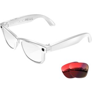 AI Smart Glasses with 8MP Camera, 1080P Video & HD Photo, Bluetooth Audio, AI Voice Assistant, Real-Time Translation, Object Recognition, Noise-Cancel Calls, Music,Photochromic +2 Red Lenses