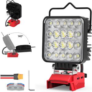 New Upgrade LED Work Light Compatible with Mil-wau-kee 18V Battery, 60W 6000LM Flashlight, 18V Battery Cordless Work Light with Low Voltage Protection & Dual USB & Type-C Charging Port (60W) (Red)