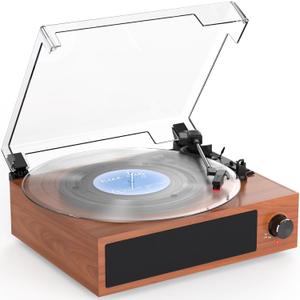 Vinyl Record Players Vintage Turntable with Speakers Belt-Driven Turn Tables Support 3-Speed Bluetooth Wireless Playback RCA Line LP Phonograph Auto Stop Retro Walnut Red