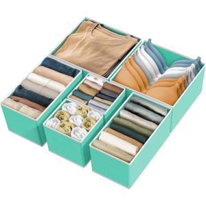 Simple Houseware Underwear Drawer Organizer for Lingerie/Undergarment/Bra/Panty/Sock/Onesie, Set of 6, Turquoise