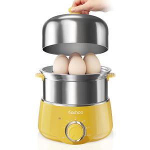 Hard Boiled Egg Cooker - CACHOO 14-Egg Rapid Stainless Steel Egg Boiler with 30-Min Timer & Auto Shut Off, Compact Electric Vegetable Steamer for Cooking, Dishwasher Safe, Retro Yellow (2-Tier)