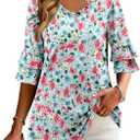 Angerella 3/4 Length Sleeve Womens Tops Dressy Casual Blouses Loose Fit Tunic Tops V Neck T Shirts Spring Summer Outfits (Medium)