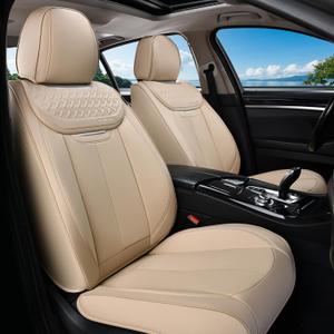 Coverado Seat Covers, Car Seat Covers Front Seats, Beige Nappa Leather Car Seat Covers, 2 Pack Waterproof Front Seat Covers, Breathable Perforated Leather Seat Cushion Universal Fit Most Cars Trucks