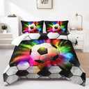 AILONEN 3D Soccer Comforter Set Full Size for Boys,Black and White Soccer Bedding Set for Kids Teen,Sports Football Comforter with 2 Pillowcases,3 Pieces Rainbow Smoky Theme Bed in a Bag (Full, Soccer67)