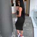 Nimsruc Women Casual Sexy Tank Top Bodycon Dress Summer Pencil Sleeveless Basic Midi Club Dresses (Black, S)