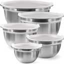 Stainless Steel Mixing Bowls Set with Lids, Home Kitchen Cooking Essentials Household Must Haves for Baking, 5 Pieces, Silver