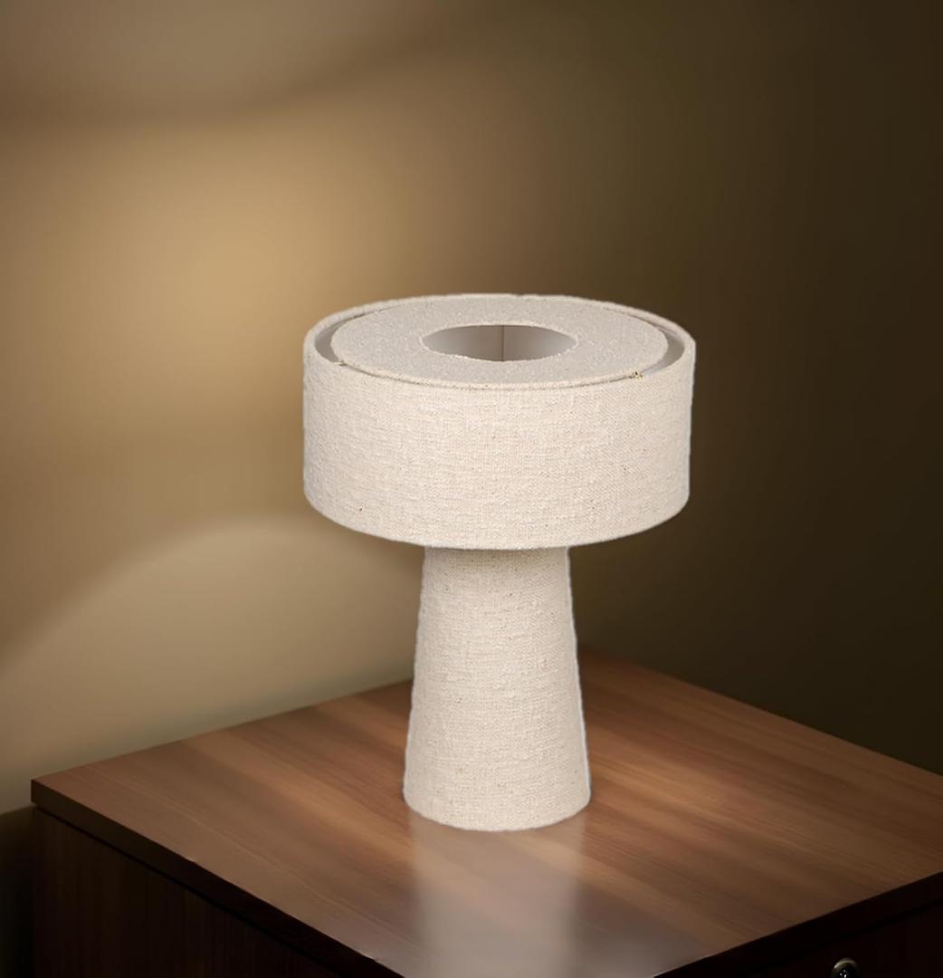 Cruisers Cach 13" Contemporary Boucle Fabric Table Lamp, Cream Color. Complete with Lampshade
