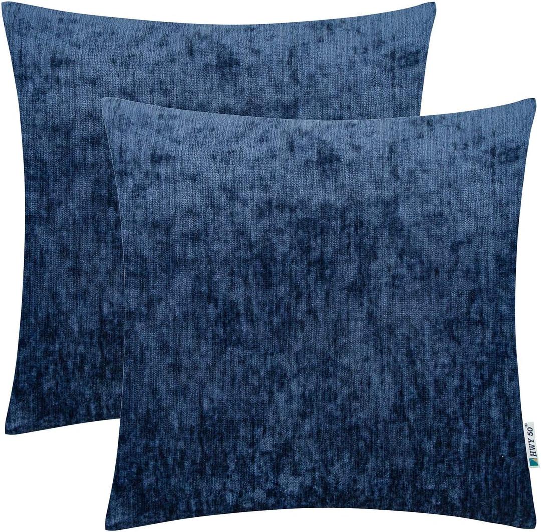 HWY 50 Dark Navy Blue Throw Pillows Covers 18x18 Inch for Couch Sofa Living Room Bed, Cashmere Soft Comfortable Solid Decorative Accent Throw Pillow Cases Set Cushions Cover Pack of 2