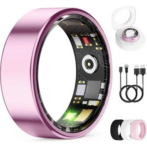 Smart Ring for Women & Men, Health Tracker Ring with Heart Rate, Blood Oxygen, Blood Pressure, IP68 Waterproof Fitness Ring, Sleep Tracker for iPhone and Android, No APP Fee (Lavender Pink, 10#)