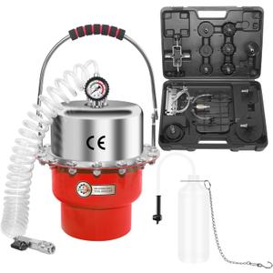 JIFETOR 5L Pneumatic Brake Pressure Bleeder Kit, Air Power Pressurized Master Cylinder Clutch Fluid Bleeding Tool Set with Bleed Machine, Collection Bottle and Adapters, Red Cylinder