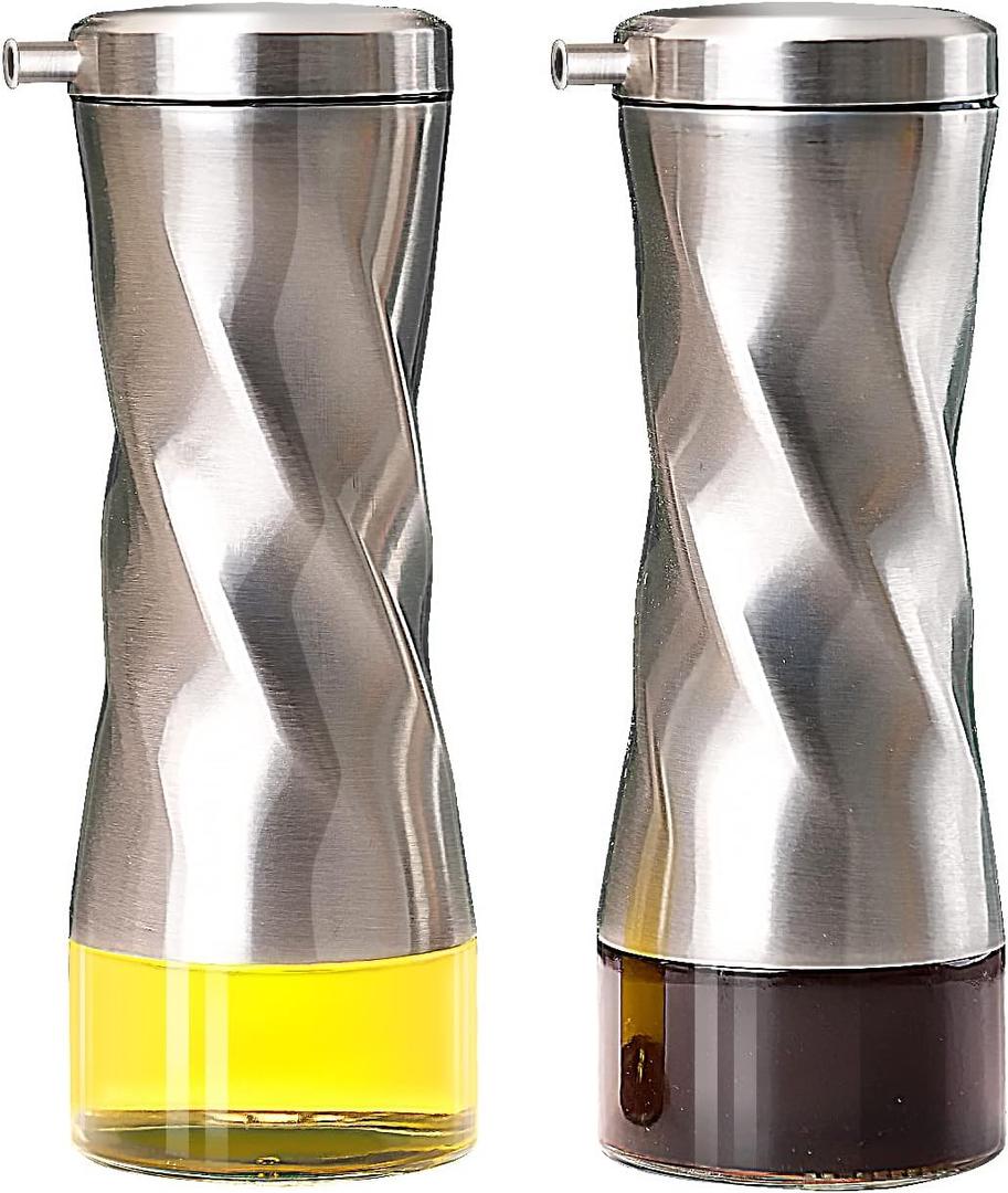 Neodaco Olive Oil And Vinegar Dispenser Set - 2 Piece Glass Oil Dispenser Bottle for Kitchen with No Drip, 10 OZ
