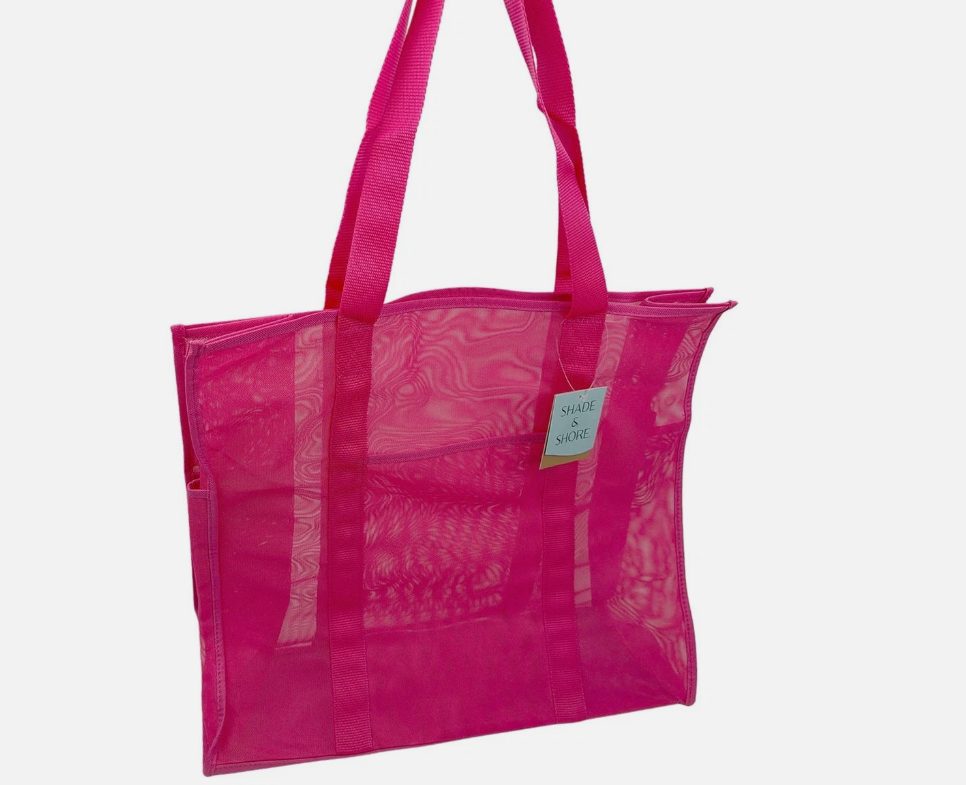 Large Pink Mesh Tote Bag Beach Lake Groceries Travel Waterproof Packable NEW