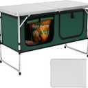 Camping Table, Folding Camping Table with Storage, Lightweight & Portable, 3 Heights Adjustable Folding Table for BBQ, Camping, Picnic and Indoor Use, Green