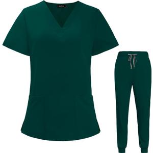 VIAOLI Scrubs for Women Set V-Neck Pocket Top & Drawstring Jogger Scrub Pants Stretch Nursing Scrubs Set Uniform (XX-Large, Green)
