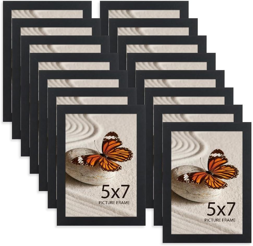 Memory Island 5x7 Photo Frames for Wall and Tabletop Display, 5 by 7 Black Picture Frames with HD Plexiglass, Set of 15