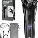 Electric Rechargeable Shaver for Men,Wet & Dry Electric Razor, IPX7 Waterproof Rotary Shaver for Men,4D Floating Head, LED Display,Type-C, Travel-Friendly, Silver