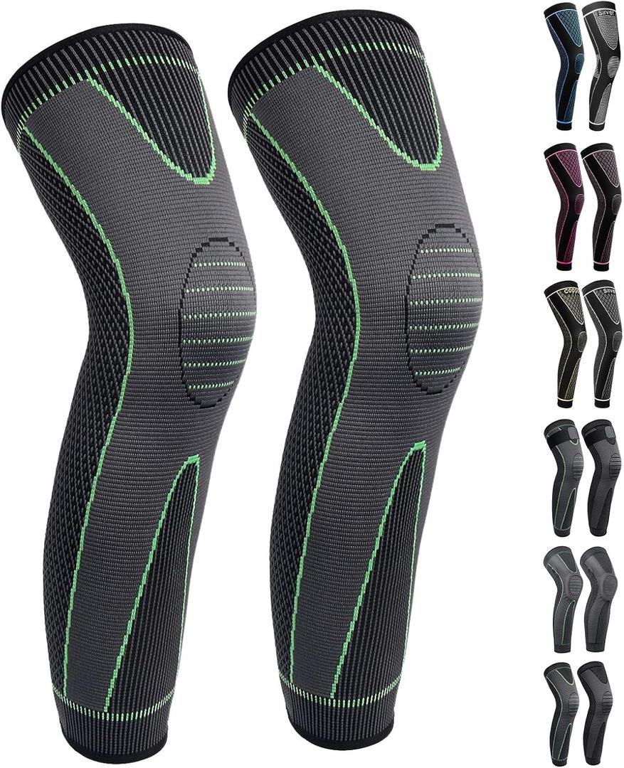 Full Leg Sleeves Long Compression Leg Sleeve Knee Sleeves Protect Leg, for Man Women Basketball, Arthritis Cycling Sport (Medium (1 Pair), 01_green)
