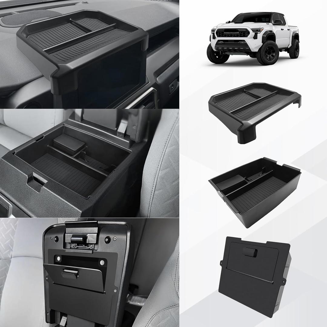 Muslogy Center Console Organizer Compatible with 2024 2025 Toyota Tacoma 4th Gen Accessories Interior Storage Box Insert Tray Phone Pocket(Dash Tray for 8-inch Screen+Console Organizer+Hidden Box)
