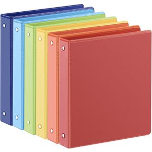 SUIN 1-inch 3 Ring Binder with 2 Interior Pockets, 1''Durable Binders Holds US Letter Size 8.5'' x 11'' Paper - Versatile Binders for Office, Home, and School Use, 6 Pack, Assorted Rainbow Colors