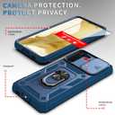 Compatible with Samsung Galaxy S22 Case with 1 Screen Protector,Built-in 360 Kickstand Ring,with Camera Cover Dustproof Shockproof Military Grade Drop Heavy Duty Protection Phone Bumper, Blue