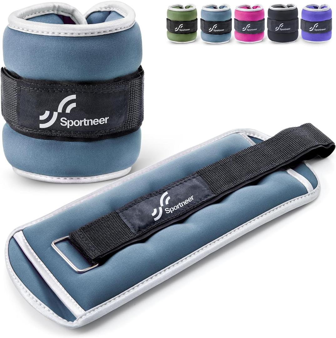 Sportneer Ankle Weights Wrist Weights Pair of 1/2/4/6/10 LBS for Men Women Kids Strength Training Wrist and Ankle Weights Set with Reflective Strips for Dancing Running Walking Fitness Workout Gym (Dusty Blue)