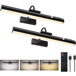 15.7'' Picture Lights for Wall with Motion Sensor, 9000mAh Rechargeable Battery Operated Poster Lights for Paintings, Portraits, Wall Decor, Black(4 pcs)